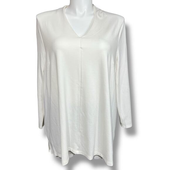 Liz Claiborne Womens Tunic Top V Neck Relaxed Fit Pullover Long Sleeve Cream XXL - Picture 1 of 10